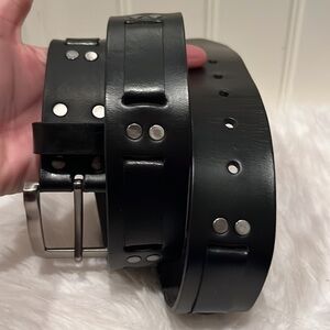 Black Chunky Unique Leather Silver Studded Belt Made In India Size 38 Unisex